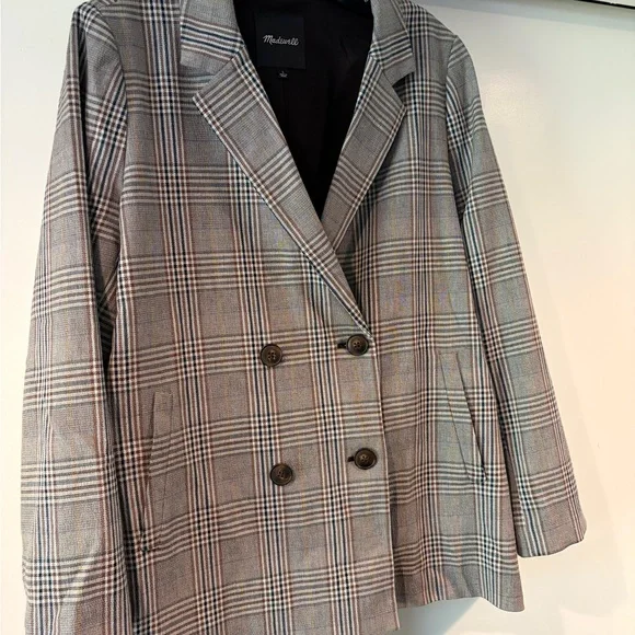 Madewell Plaid Oversize Double-Breasted Blazer chocolate brown EUC - Picture 3 of 9